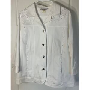 TanJay White 3/4 Sleeve Pockets Studs/Rhinestone Accents Jacket 16